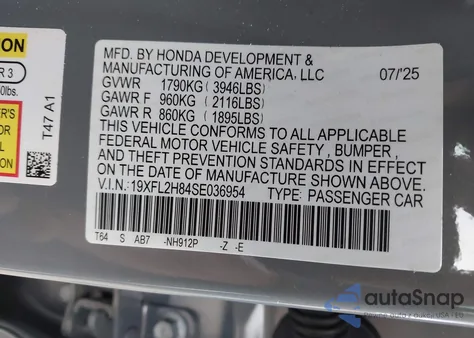 2025 Honda Civic Sedan Sport z USA, uszkodzony, nr VIN 19XFL2H84SE036954